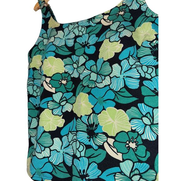 Lands End Tankini Top Swim Suit Women 8 Floral Blue Green Vacation Summer Floral - Picture 2 of 5